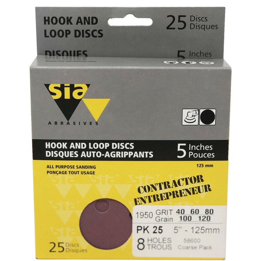 Tool Accessories * | Sia Abrasives Sia-5X8H-Mix-40-120 5 1950 Hook & Loop Discs 8H Mixed Universal 25-Pack 40-120G Online Sales