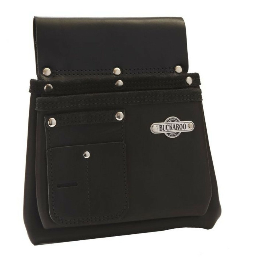 Tool Accessories * | Buckaroo Buck-Nbs2B Leather 2 Pocket Nailbag Black Premium