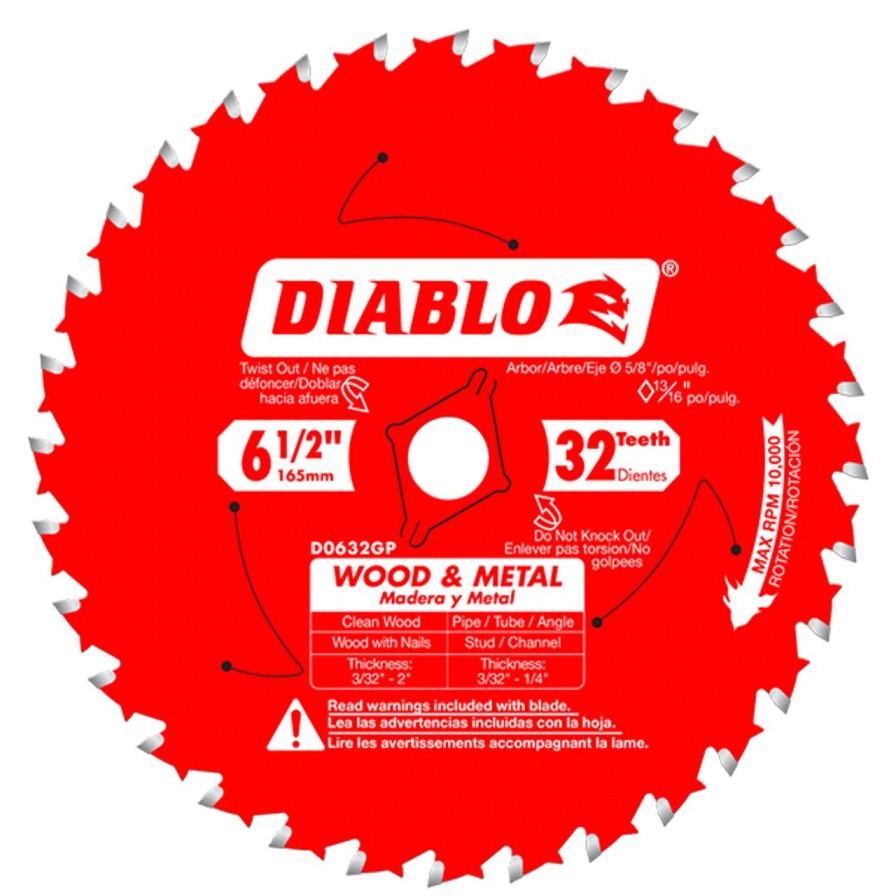 Tool Accessories * | Freud Fre-D0632Gpa Diablo 6-1/2 In. X 32 Tooth Wood & Metal Carbide Saw Blade Diablo D0632Gpa Sale